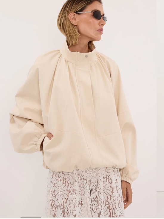 DISSH Jackets & Blazers - DISSH Oversized Cream High-Stand Bomber Jacket